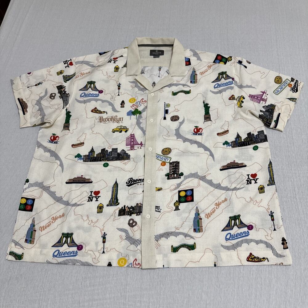 Saints Studio Apparel Men White New York City NYC Themed AOP Mesh Shirt 4XL EUC
